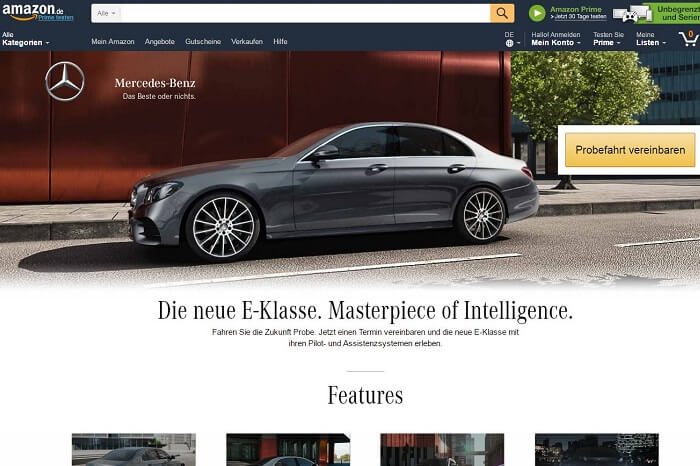 Amazon-Seite zur neuen Mercedes Benz E-Klasse