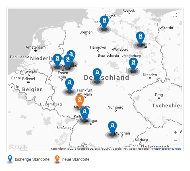 Übersicht: Amazon-Standorte in Deutschland 