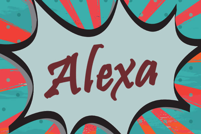 Alexa-Schriftzug in Pop Art-Sprechblase