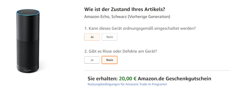 Screenshot: Amazon Trade-In, Echo Lautsprecher
