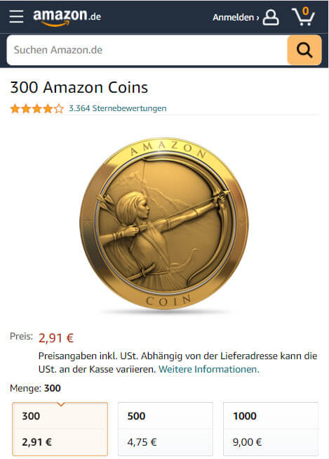 Amazon Coin auf dem Website von Amazon