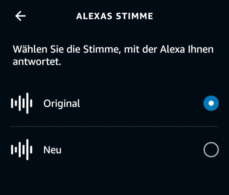 Änderung der neuen Alexa-Stimme in der Alexa-App