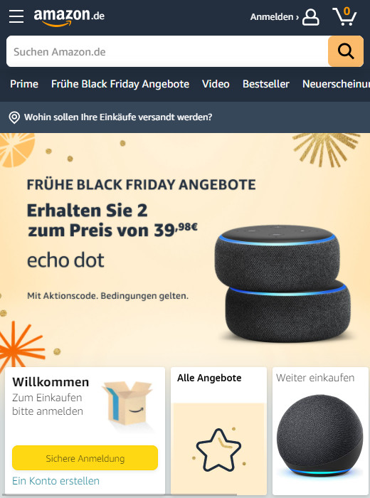 Amazon: Screenshot Website – Frühe Black Friday Angebote