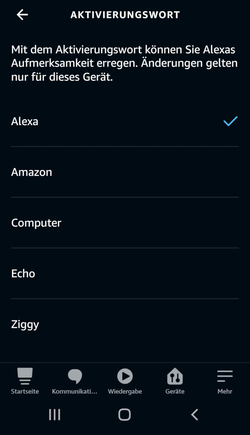 Änderung des Aktivierungswortes in der Alexa-App
