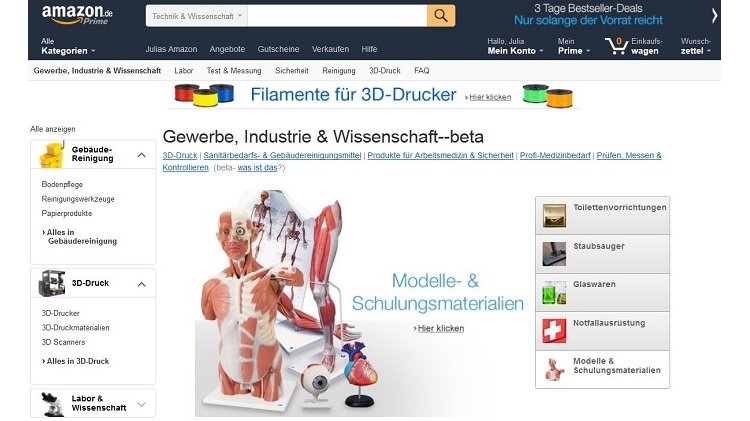 Screenshot Amazon Gewerbe, Industrie & Wissenschaft Shop