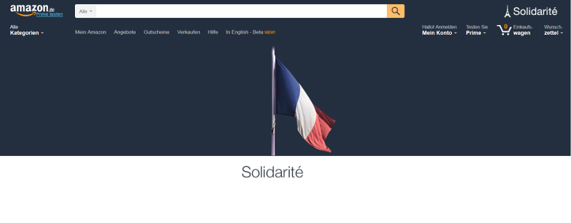 Screenshot: Französische Flagge auf der Startseite von Amazon