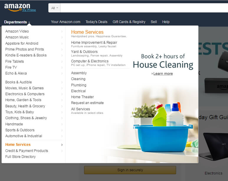 Screenshot der Amazon Kategorien 