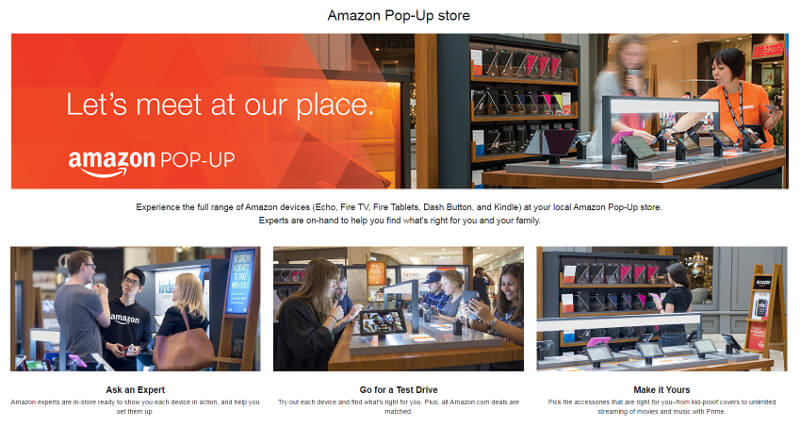 Amazon PopUp-Stores, Screenshot Website 