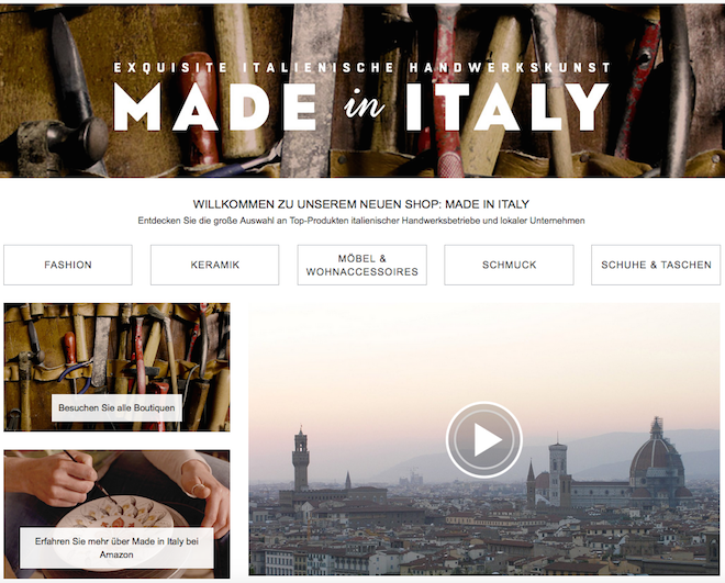 Startseite des Made in Italy-Shops