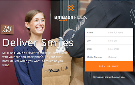 Screenshot Amazon Flex: Frau nimmt Paket entgegen