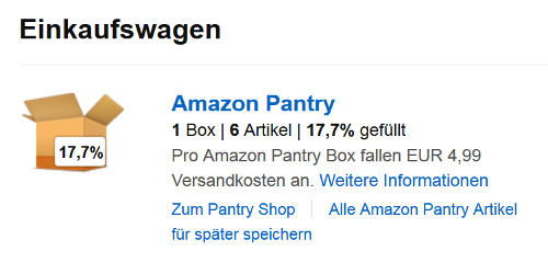 Neuer Pantry-Service von Amazon, Screenshot Warenkorb