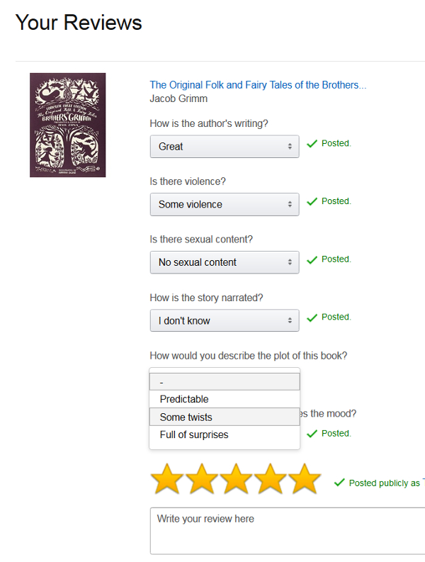 Screenshot: Bewertung mit Dropdown-Tool auf Amazon.com